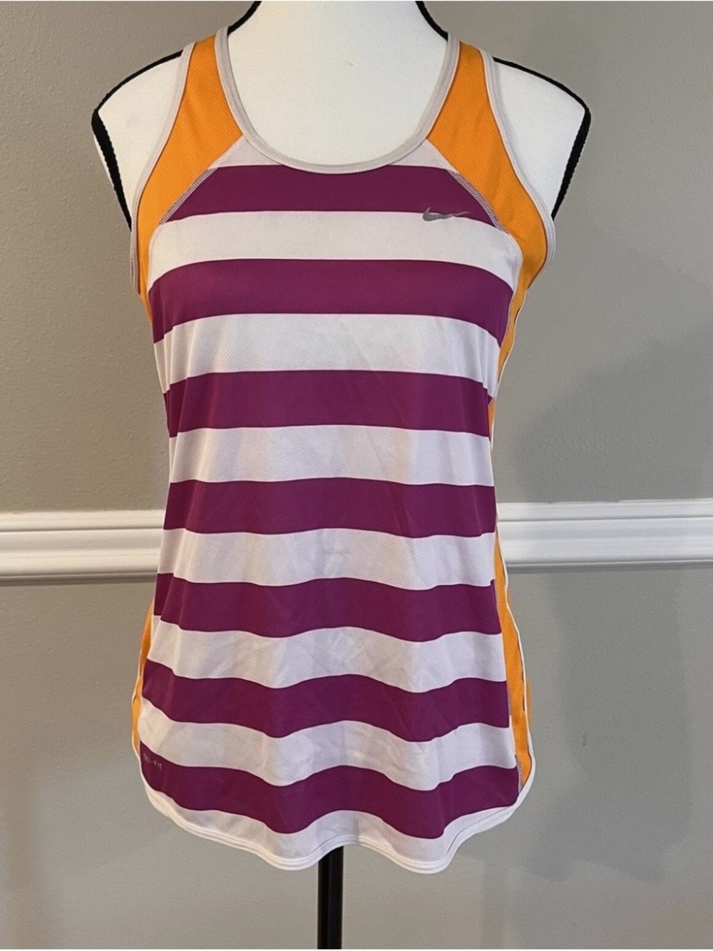 NIKE Dri-Fit Women’s Racerback Tank Top Orange, Purple & White Stripes Size M